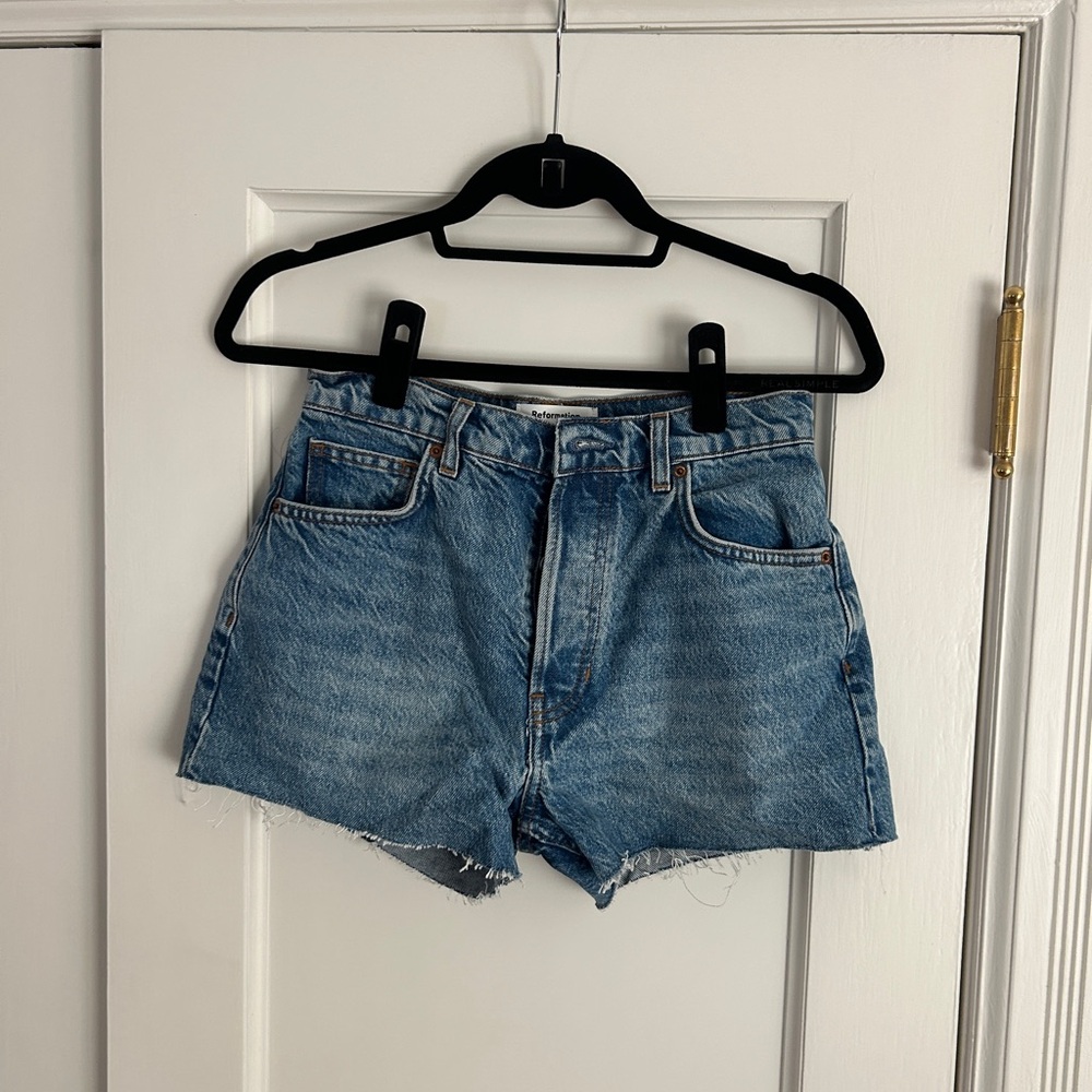 Reformation Blue Denim High-Rise Jean Shorts